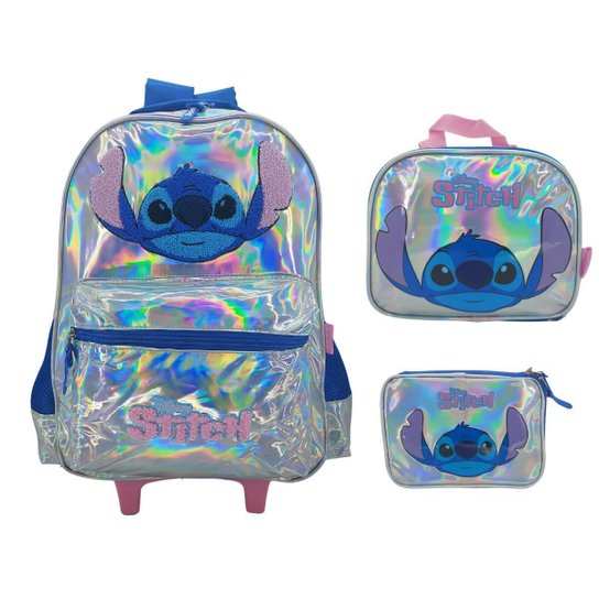 Kit Mochila De Rodinha Lancheira e Estojo Stitch 41682
