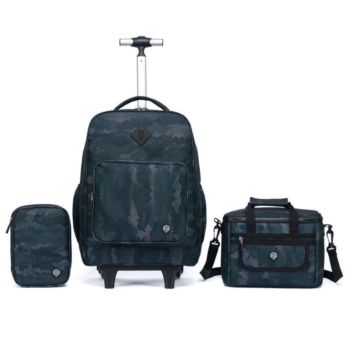 Kit Mochila de Rodinha Lancheira Estojo Juvenil Menino Reforçada 32l Menor preço em Kit Mochila de Rodinha Lancheira Estojo Juvenil Menino Reforçada 32l