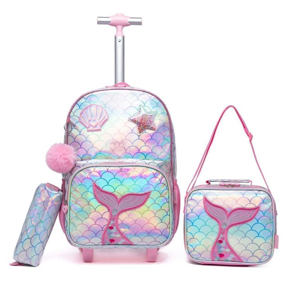 Kit Mochila de Rodinhas Infantil Lancheira Térmica Estojo Escolar 33L Menor preço em Kit Mochila de Rodinhas Infantil Lancheira Térmica Estojo Escolar 33L
