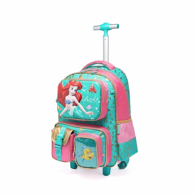 Kit Mochila de Rodinhas Infantil Pequena Sereia Lancheira Estojo Escolar Feminino