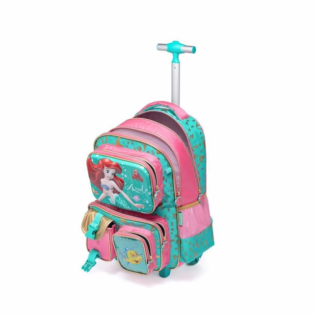 Kit Mochila de Rodinhas Infantil Pequena Sereia Lancheira Estojo Escolar Feminino