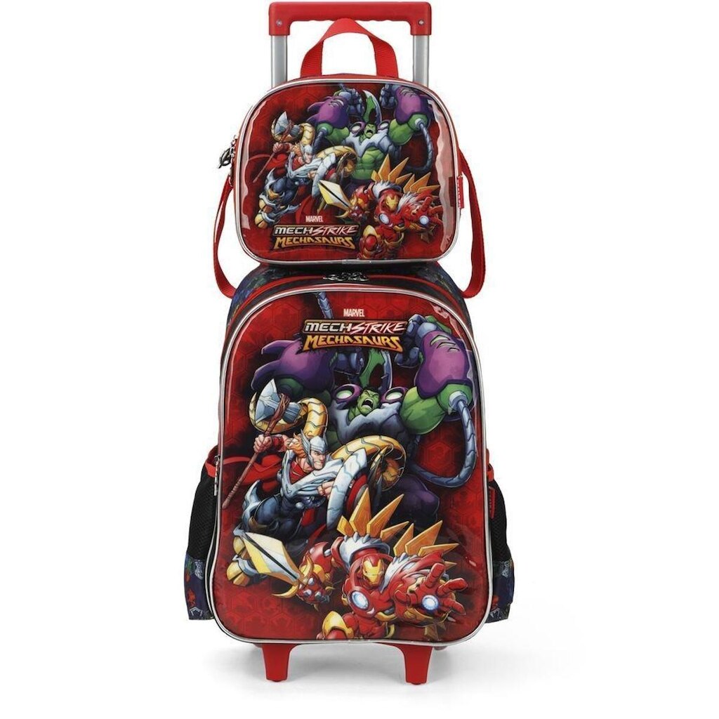Kit Mochila de Rodinhas Lancheira Luxcel Avengers Vermelho