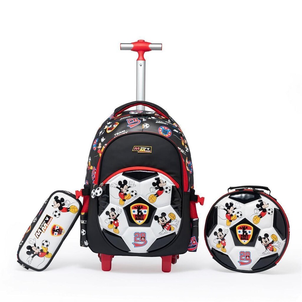 Kit Mochila de Rodinhas Mickey Disney Lancheira Estojo Infantil Masculino