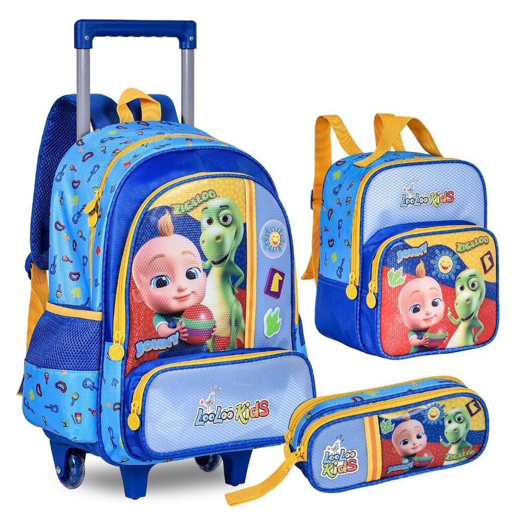 Kit Mochila de Rodinhas Oficial LooLoo Kids Johny e Zigaloo