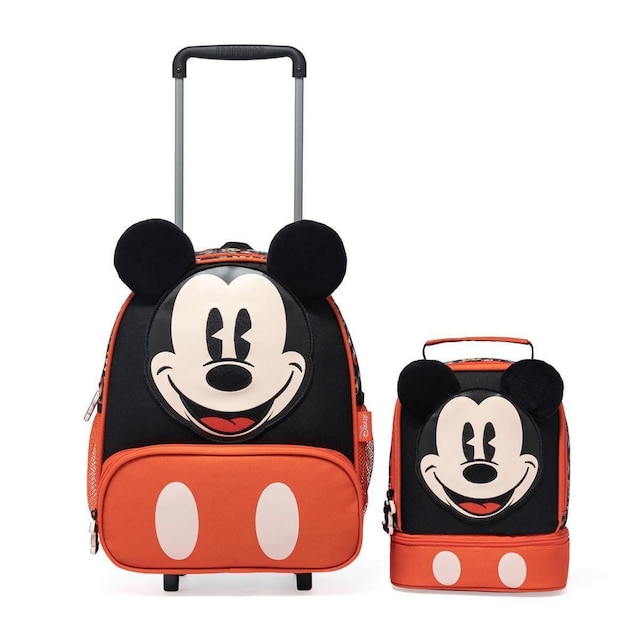 Kit Mochila Disney Rodinha Estojo Lancheira Escolar Mickey Masculina