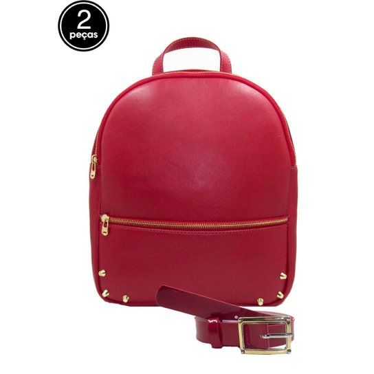 Kit Mochila e Cinto Via Luna Fashion Feminino - Vermelho