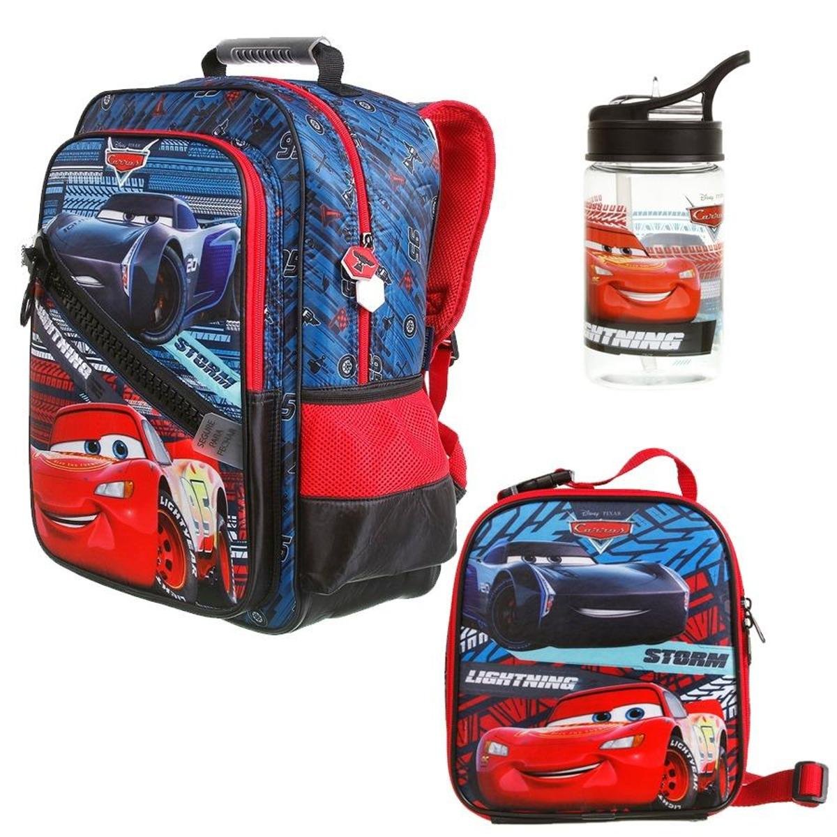Kit Mochila Escolar Carros Relâmpago McQueen de Costa Dermiwil + Estojo + Garrafinha 350ml - Azul Menor preço em Kit Mochila Escolar Carros Relâmpago McQueen de Costa Dermiwil + Estojo + Garrafinha 350ml - Azul