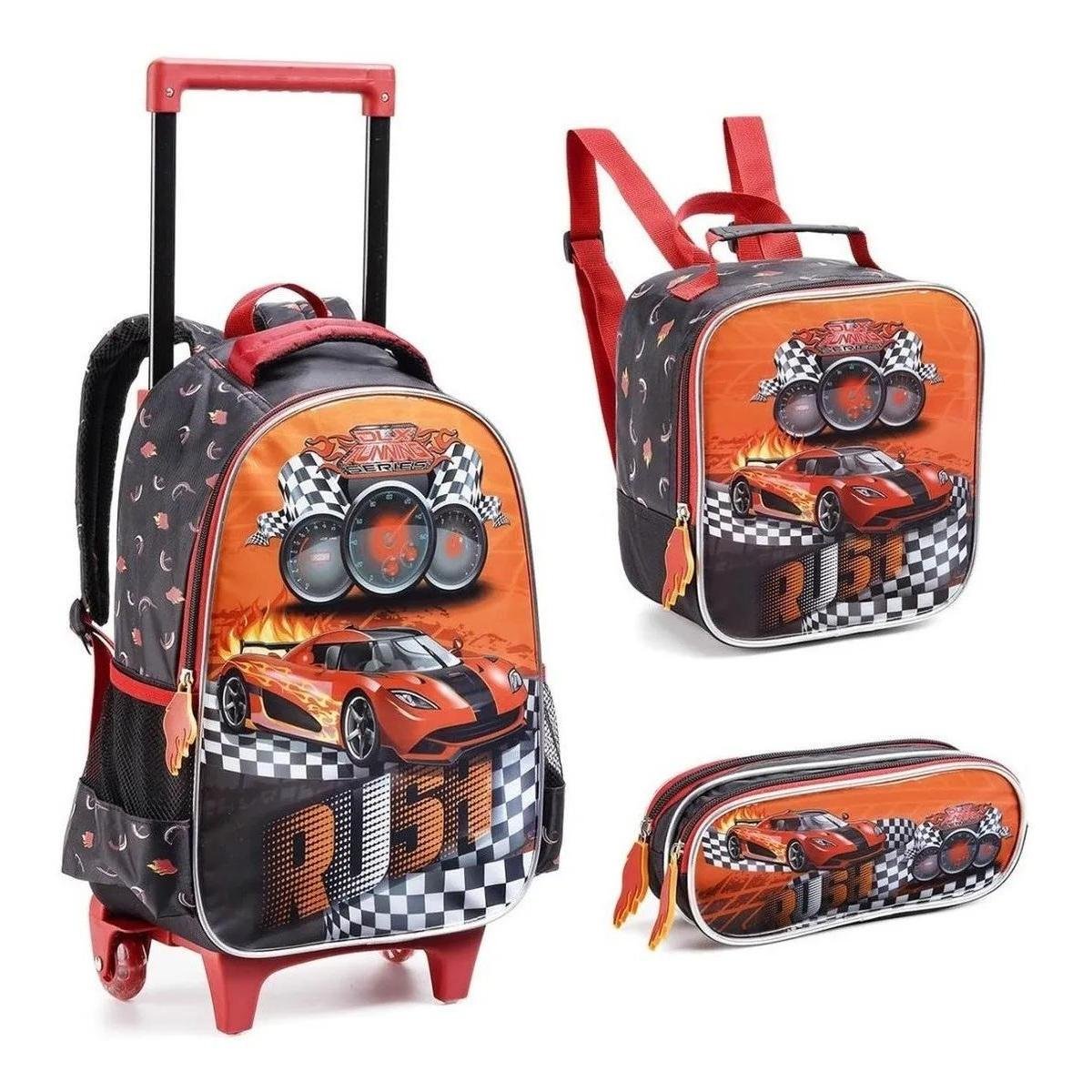 Kit Mochila Escolar Com Rodinhas Infantil Carros Racing Team Menor preço em Kit Mochila Escolar Com Rodinhas Infantil Carros Racing Team