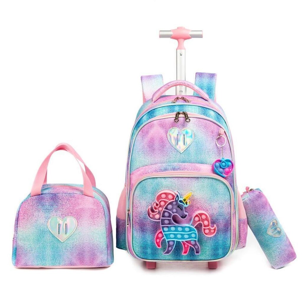 Kit Mochila Escolar Infantil de Rodinha Menina Menino Estojo Impermeavel Lancheira