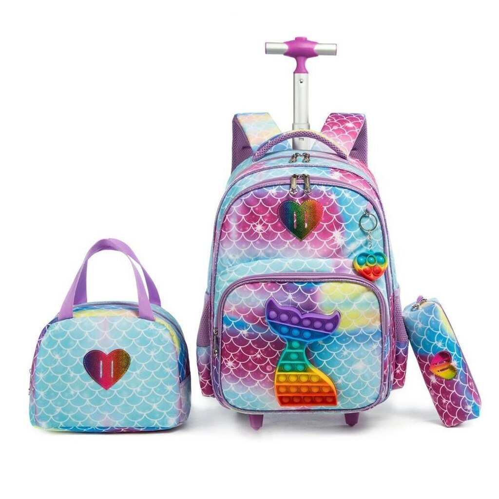 Kit Mochila Escolar Infantil de Rodinha Menina Menino Estojo Impermeavel Lancheira