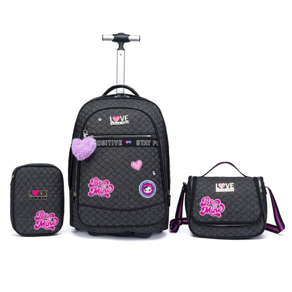 Kit Mochila Escolar Rodinha Estojo Lancheira Divertida