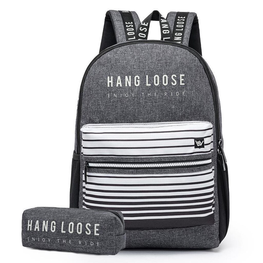 Kit Mochila Estojo Básico Masculino Escolar Hang Loose Juvenil 18 Litros