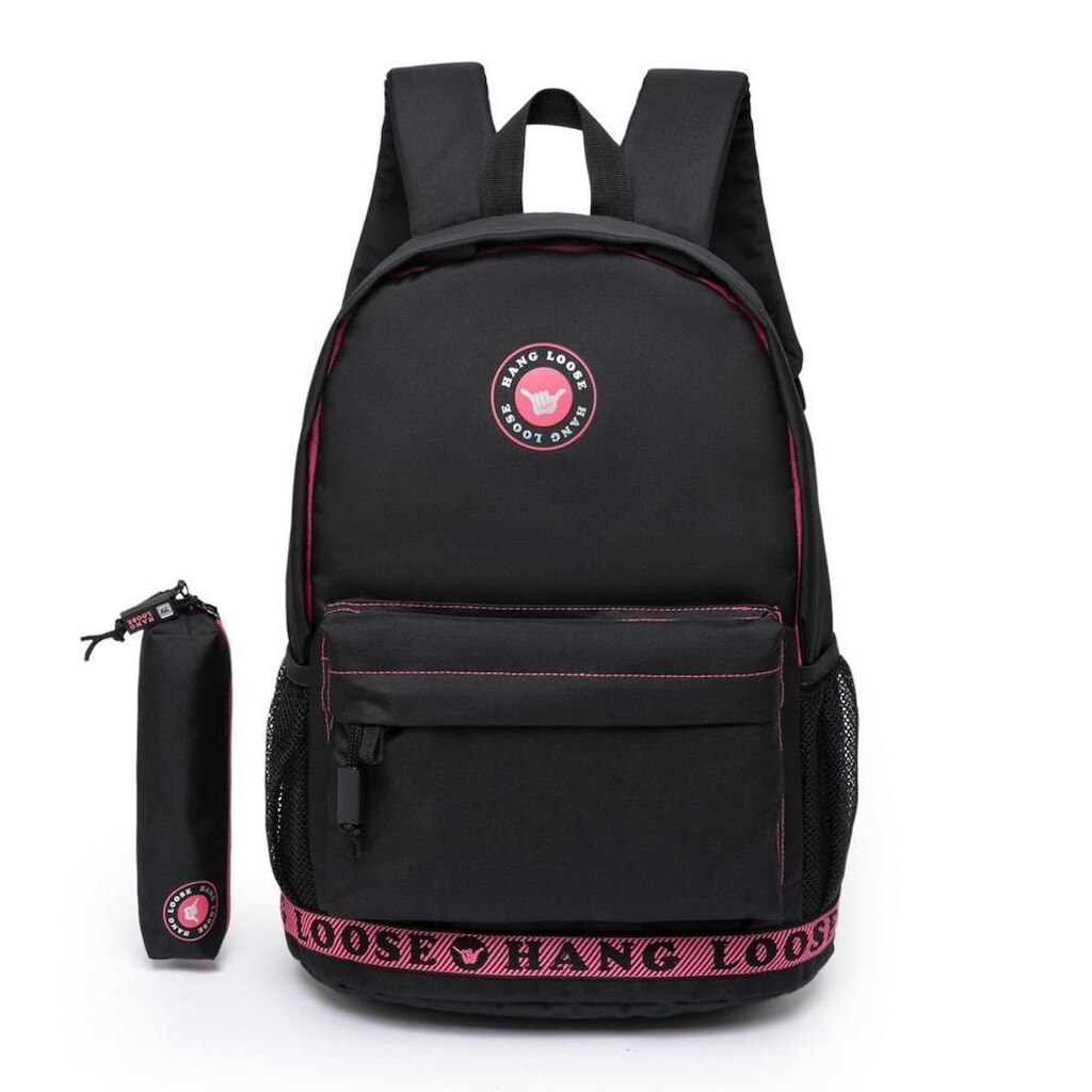 Kit Mochila Estojo Feminino Escolar Hang Loose Juvenil 18 Litros