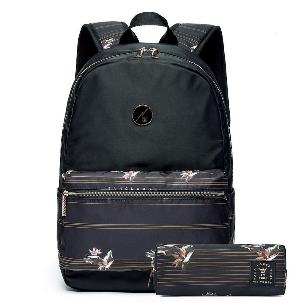 Kit Mochila Estojo Hang Loose Escolar Feminina Reforçada Casual 15 Litros
