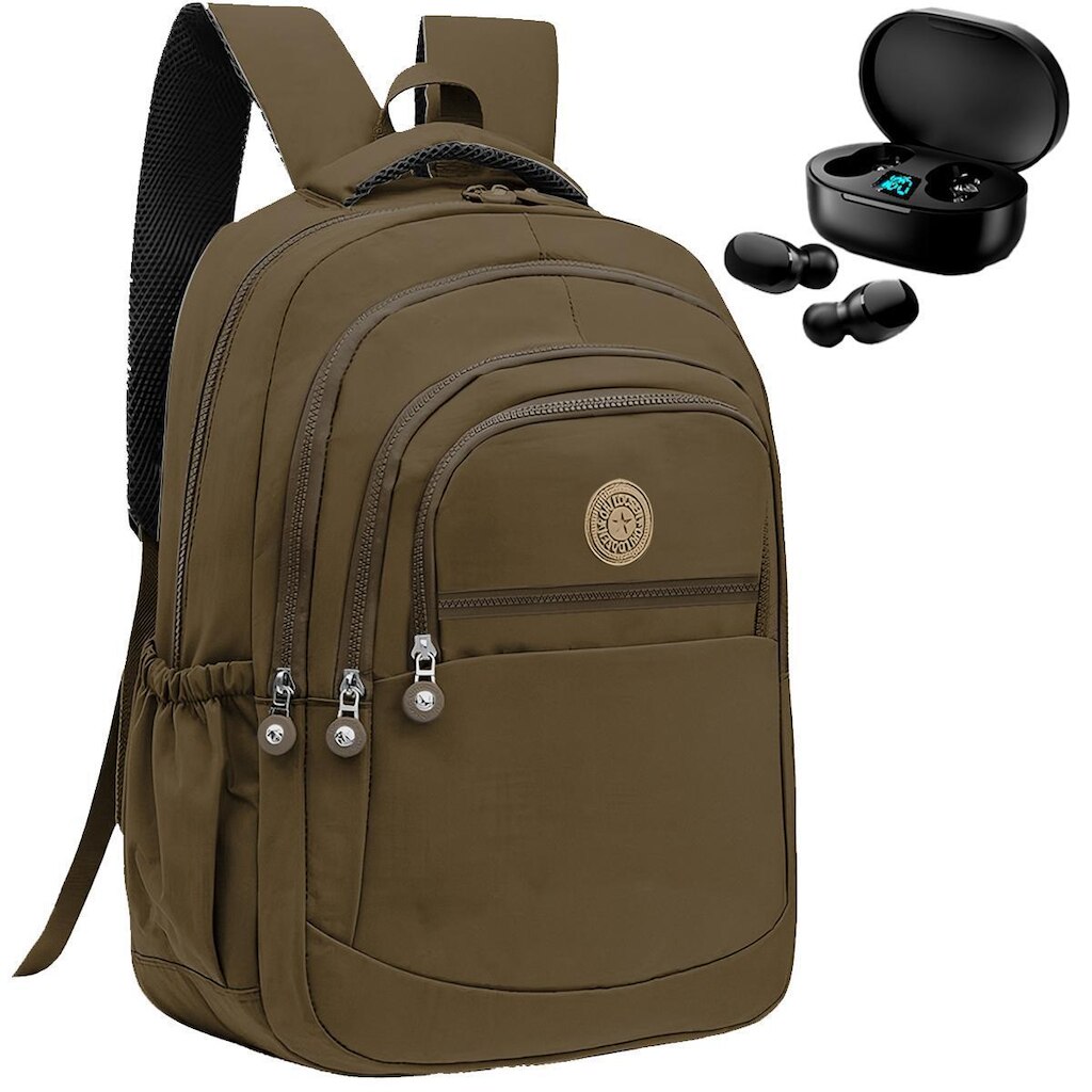 Kit Mochila Feminina Escolar Grande Viagem Passeio + Fone Bluetooth Sem Fio