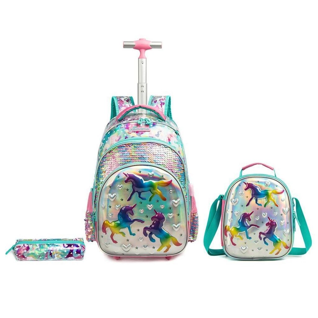 Kit Mochila Infantil de Rodinhas Menina Menino Lancheira 20 litros