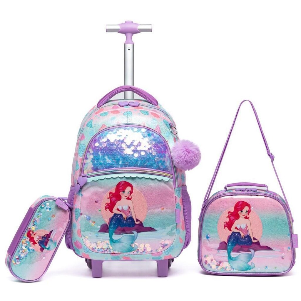 Kit Mochila Infantil Escolar Sereia Feminina Reforçada Lancheira Estojo
