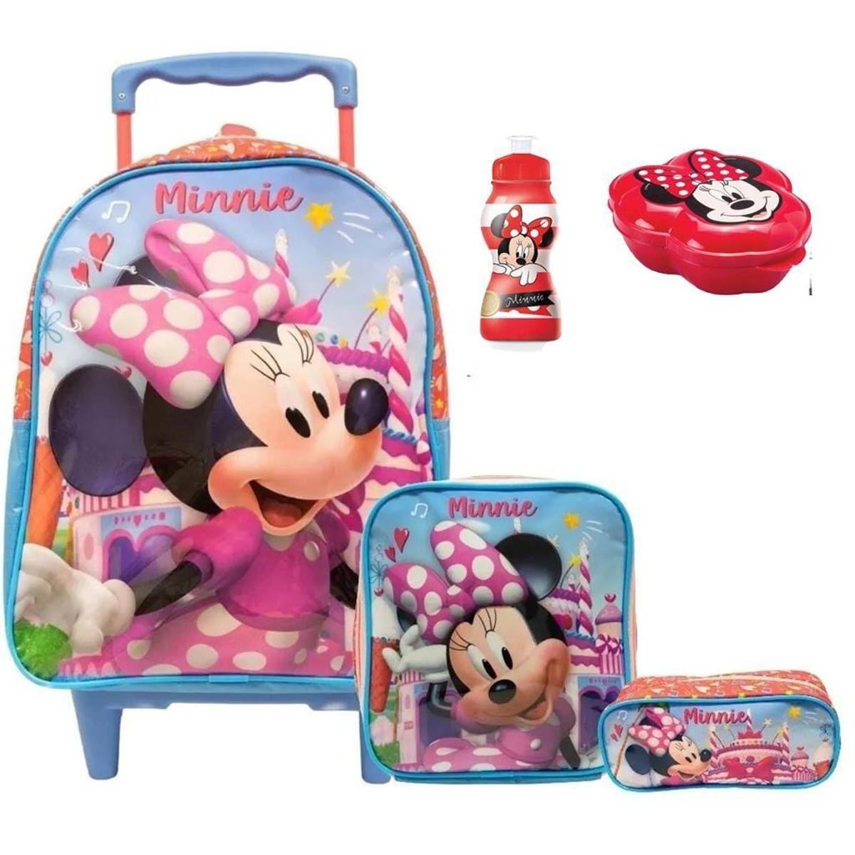 Kit Mochila Infantil Minnie Laço Tam G Rodinhas Escolar Lancheira Estojo Duplo Menor preço em Kit Mochila Infantil Minnie Laço Tam G Rodinhas Escolar Lancheira Estojo Duplo
