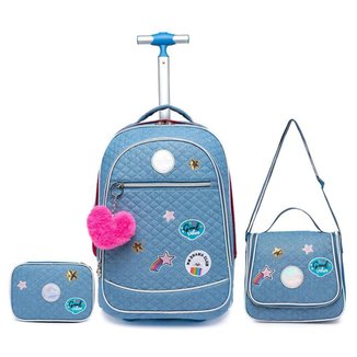 Kit Mochila Juvenil Menina Escolar de Rodinha Lancheira Termica 32l