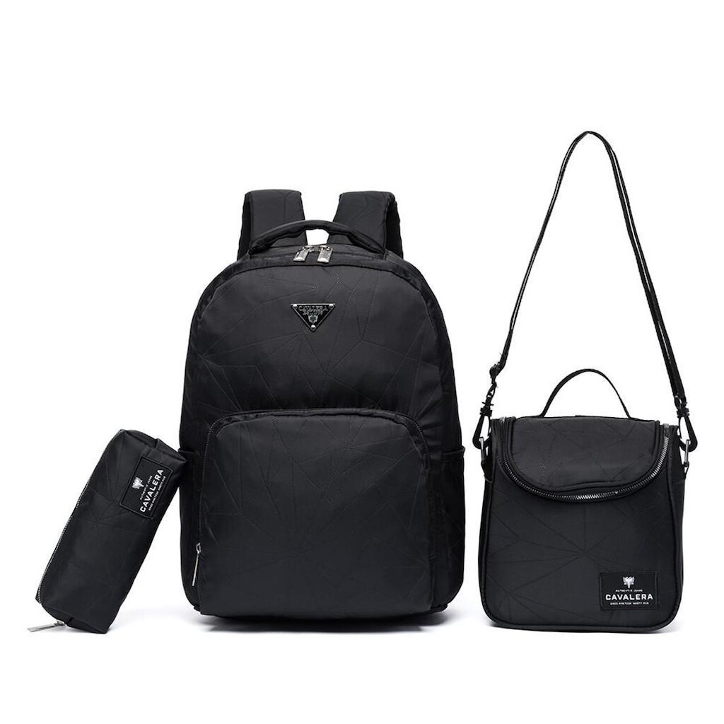 Kit Mochila Lancheira Estojo Cavalera Juvenil Escolar Reforçada 15 Litros
