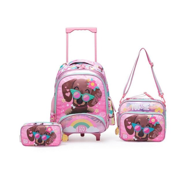 Kit Mochila Lancheira Estojo Ferrazzi Infantil Feminino Escolar