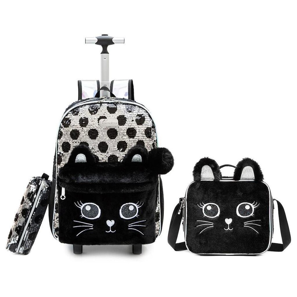 Kit Mochila Menina de Rodinha Infantil Estojo Lancheira Termica