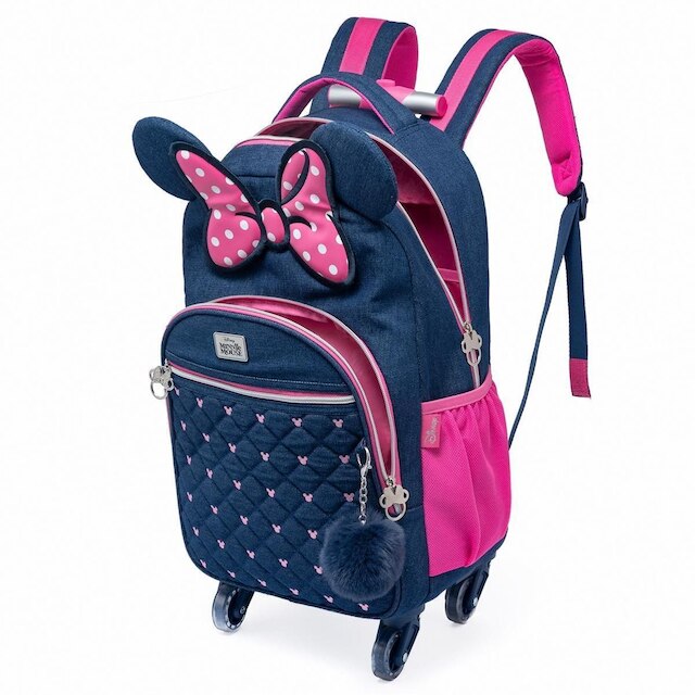 Kit Mochila Minnie Mouse Disney Lancheira Estojo Jeans Infantil Feminino