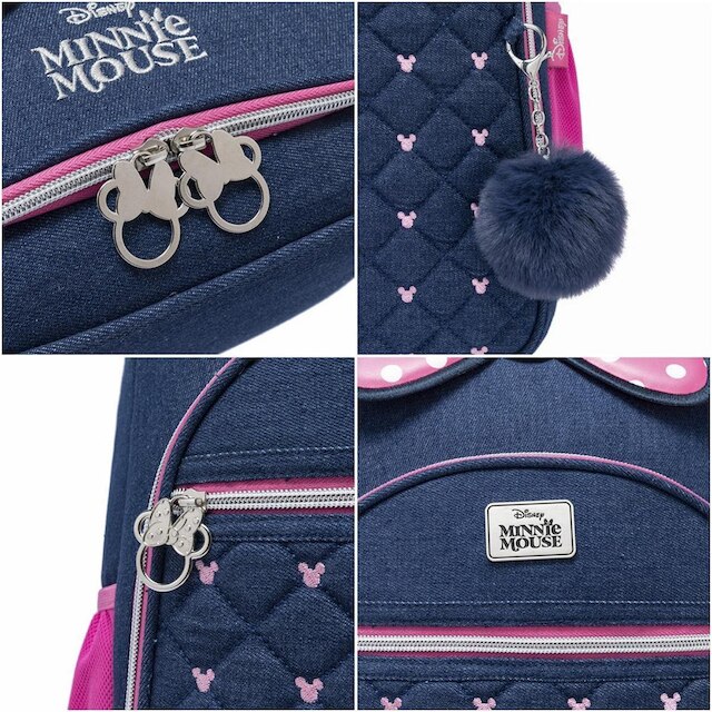 Kit Mochila Minnie Mouse Disney Lancheira Estojo Jeans Infantil Feminino