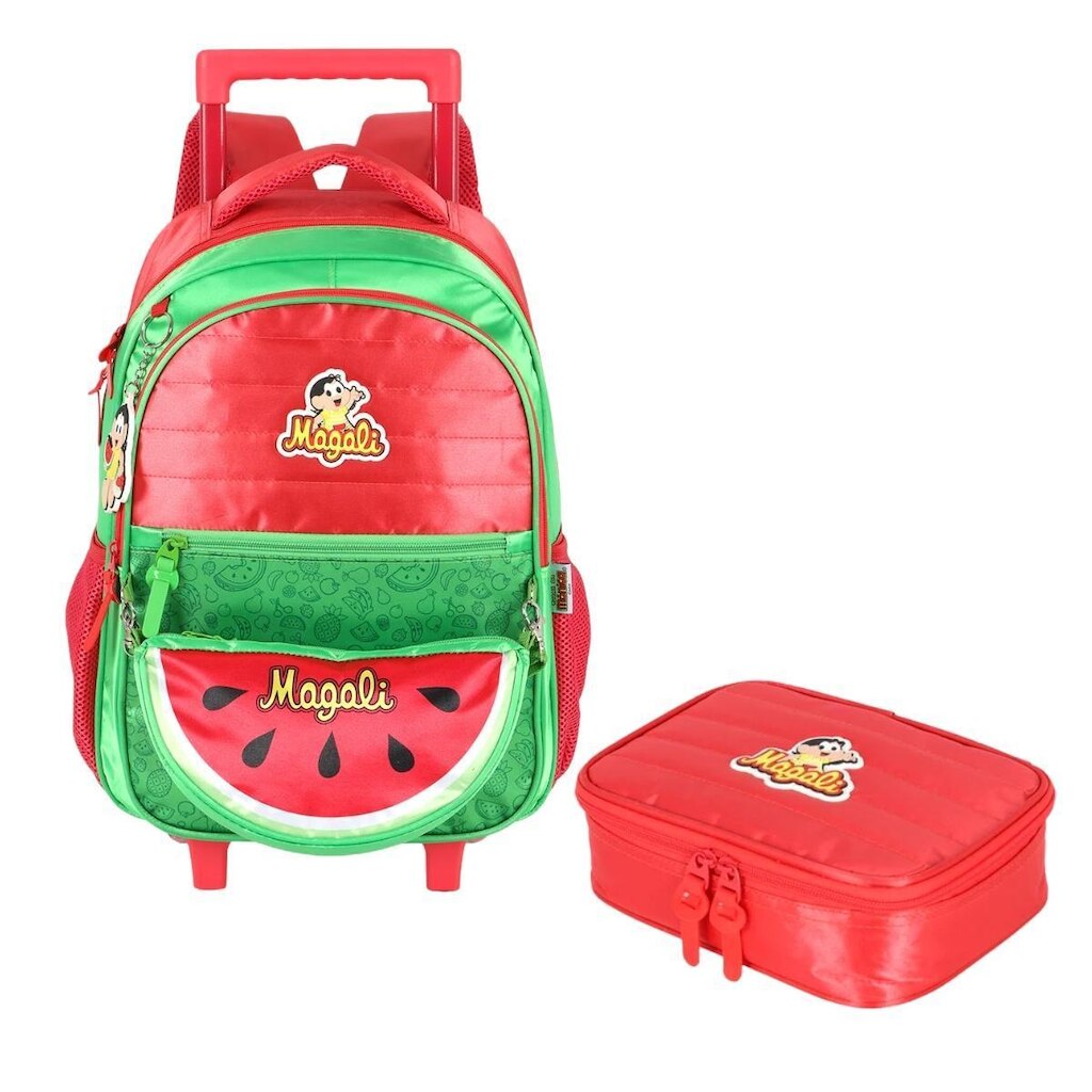Kit Mochila Rodinha Estojo Box Costas Infantil Escolar Turma Monica Magali Luxel