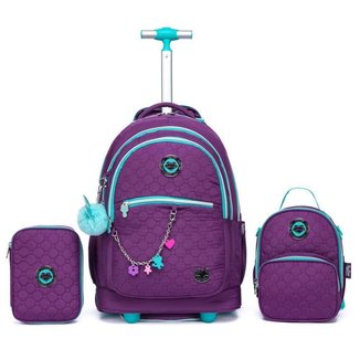 Kit Mochila Rodinha Feminina Juvenil Escolar Estojo Lancheira Térmica 36 Litros