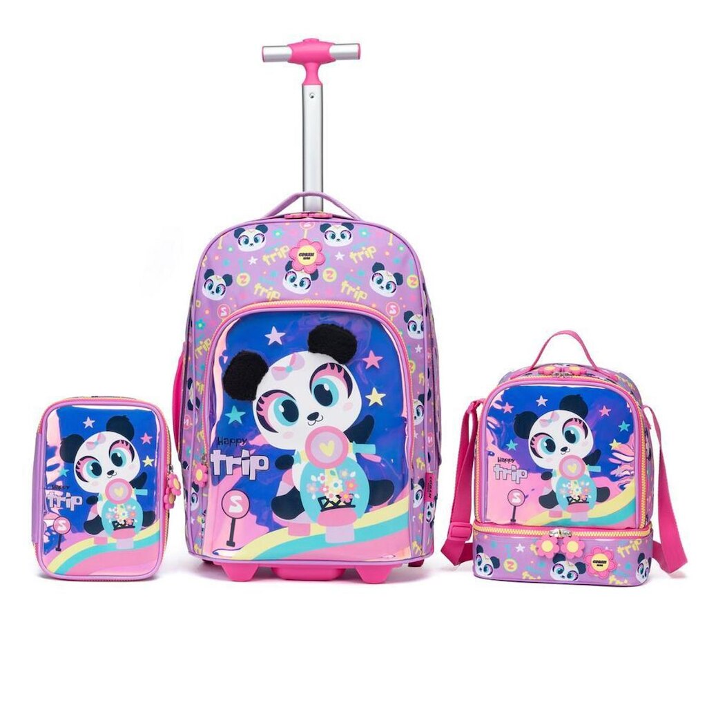Kit Mochila Rodinha Infantil Estojo Organizador Lancheira Térmica