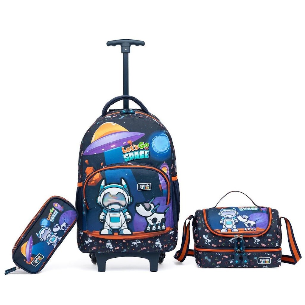 Kit Mochila Rodinha Lancheira Estojo Escolar Infantil 20 Litros Menino Espaçosa Guelph