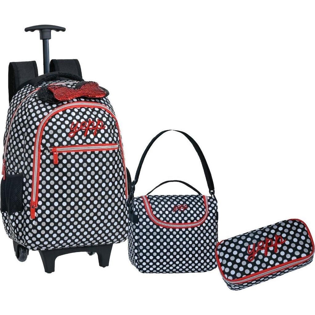 Kit Mochila Rodinha Lancheira Estojo Juvenil Infantil Menina Escolar Minnie Yepp
