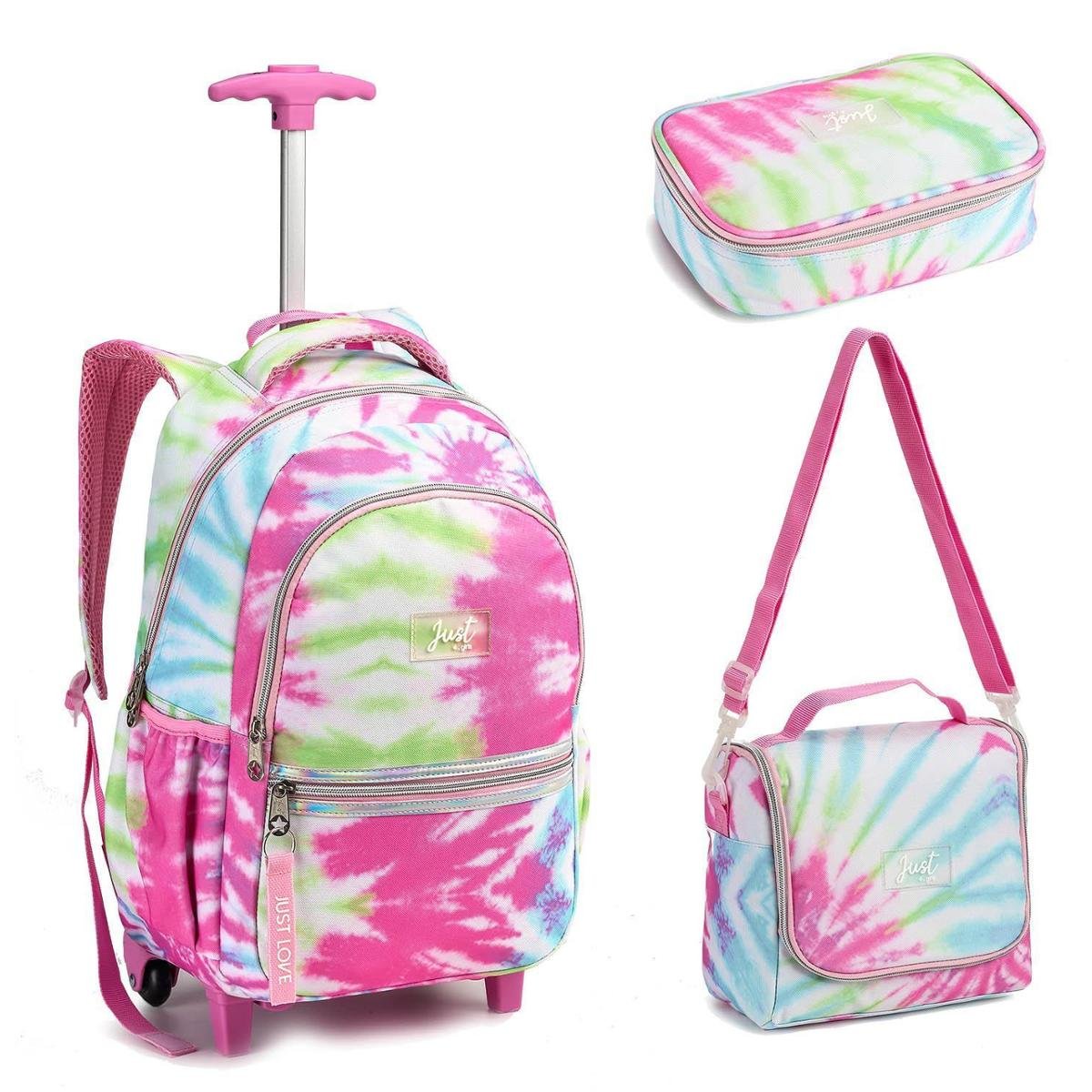 Kit Mochila Rodinhas Feminina Juvenil Adulto Cor Dye tie - Rosa Menor preço em Kit Mochila Rodinhas Feminina Juvenil Adulto Cor Dye tie - Rosa