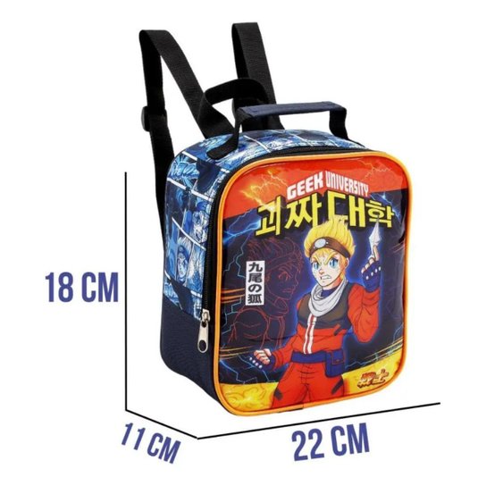Kit Mochila Rodinhas Lancheira Estojo Duplo Naruto Uzumaki Geek Escolar Infantil Seanite