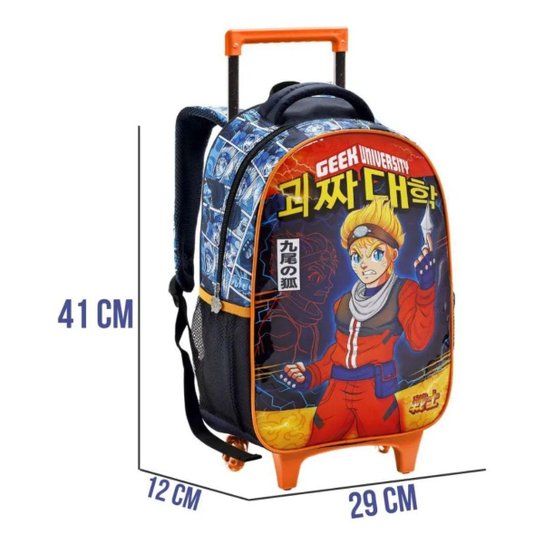 Kit Mochila Rodinhas Lancheira Estojo Duplo Naruto Uzumaki Geek Escolar Infantil Seanite