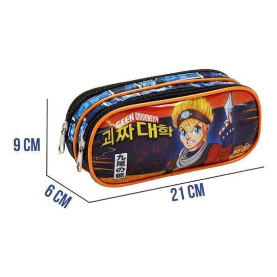 Kit Mochila Rodinhas Lancheira Estojo Duplo Naruto Uzumaki Geek Escolar Infantil Seanite