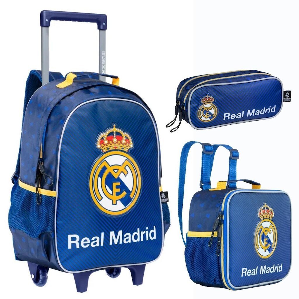 Kit Mochila Rodinhas Lancheira Estojo REAL MADRID R Xeryus