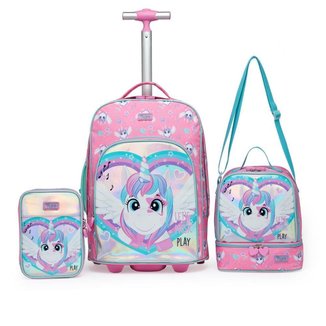 Kit Mochila Rodinhas Lancheira Estojo Reforçada Unicornio