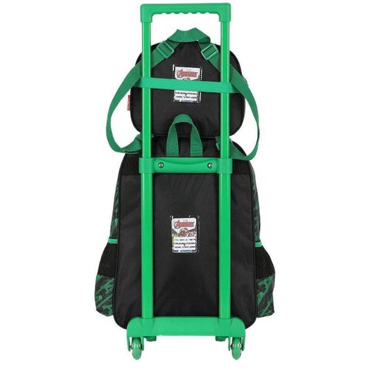 Kit Mochila Rodinhas Lancheira Luxcel Avengers Hulk Verde