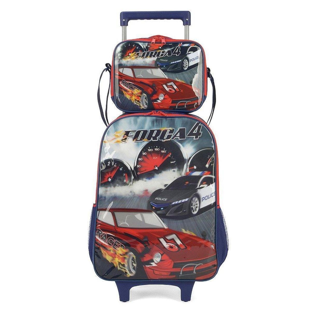 Kit Mochila Rodinhas Lancheira Luxcel Força 4 Azul Menor preço em Kit Mochila Rodinhas Lancheira Luxcel Força 4 Azul