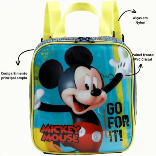 Kit Mochila Rodinhas Mickey Mouse Lancheira Estojo Disney Escolar