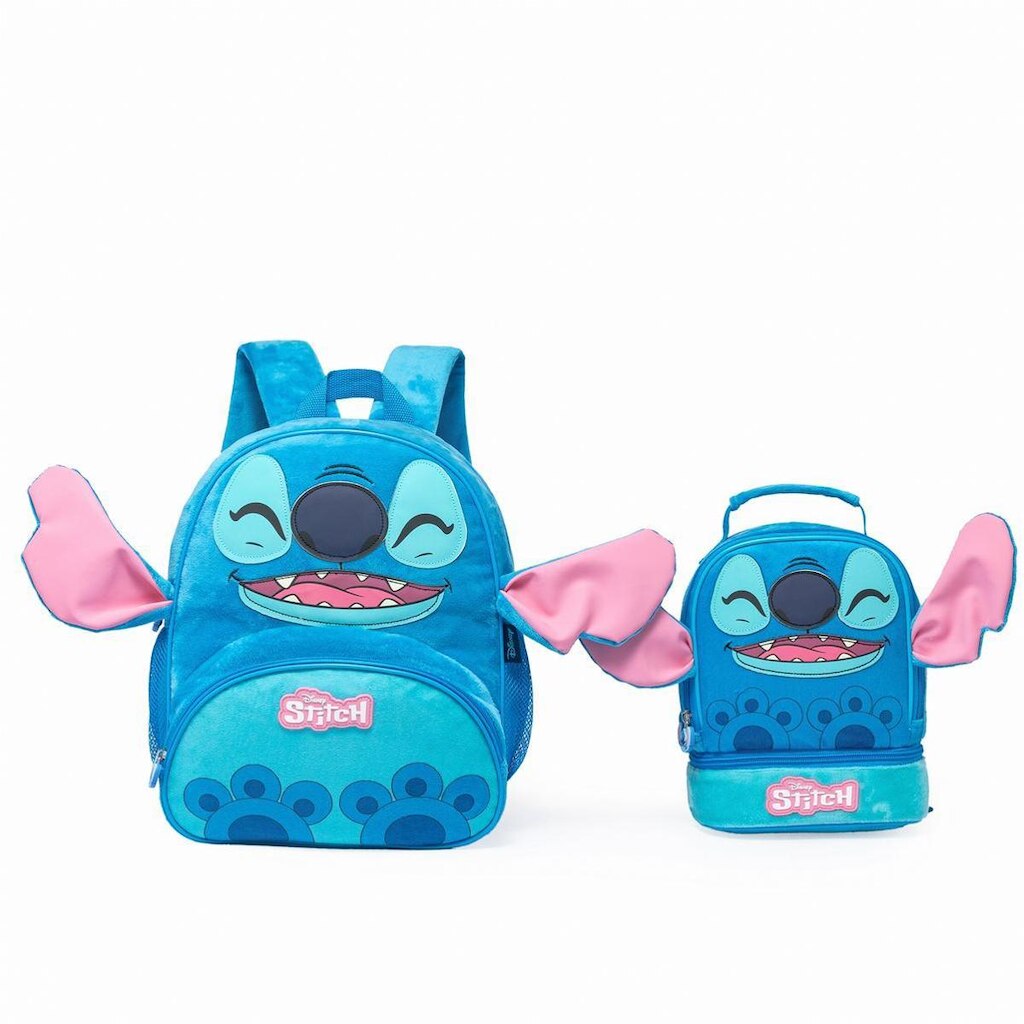 Kit Mochila Stitch Disney Lancheira  Pré Escolar Reforçada