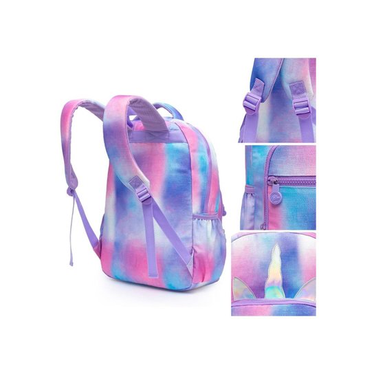 Kit Mochila Unicornio Infantil Bolsa Escolar Feminina Resistente