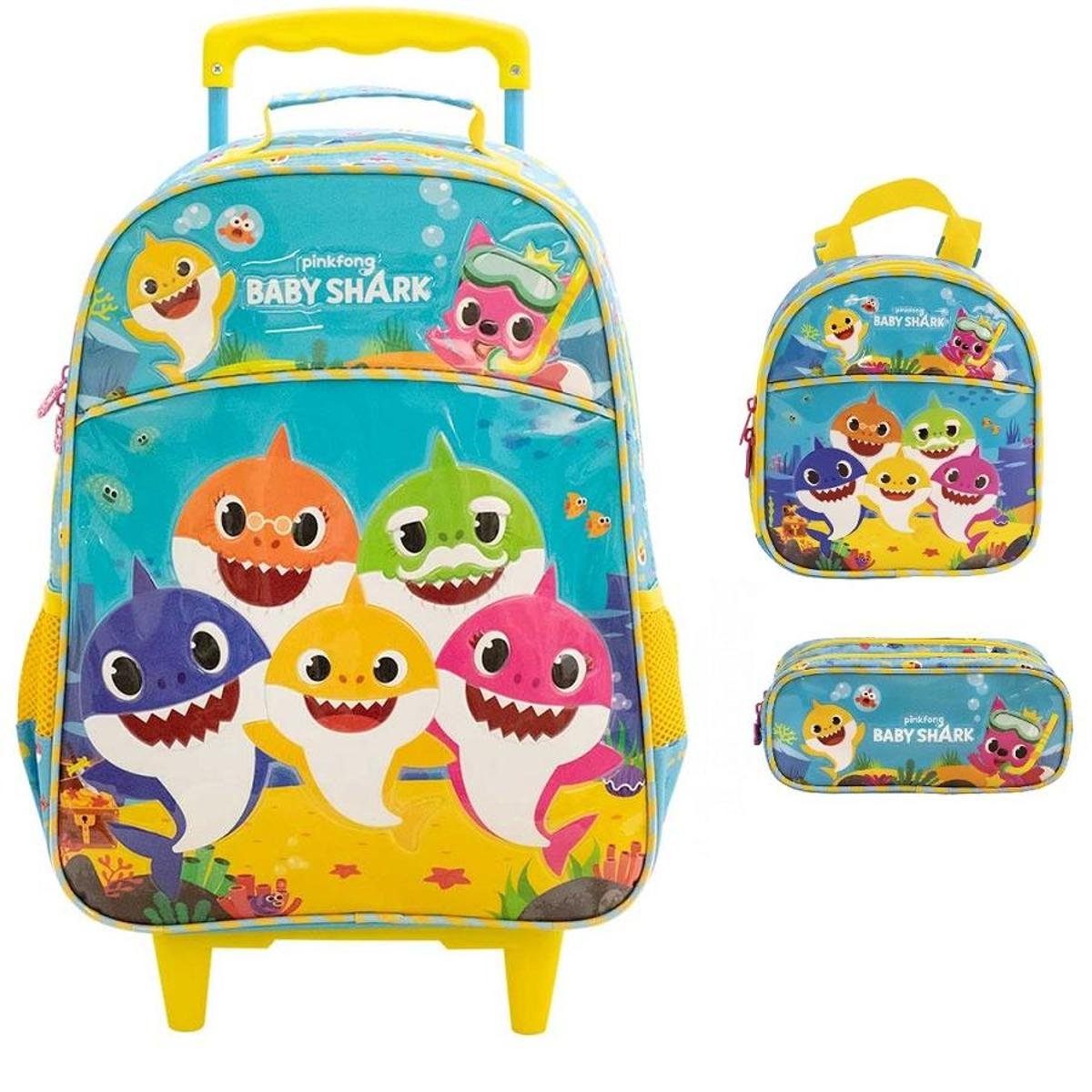 Kit Mochila Xeryus Baby Shark Family de Rodinhas com Lancheira e Estojo - Verde claro Menor preço em Kit Mochila Xeryus Baby Shark Family de Rodinhas com Lancheira e Estojo - Verde claro