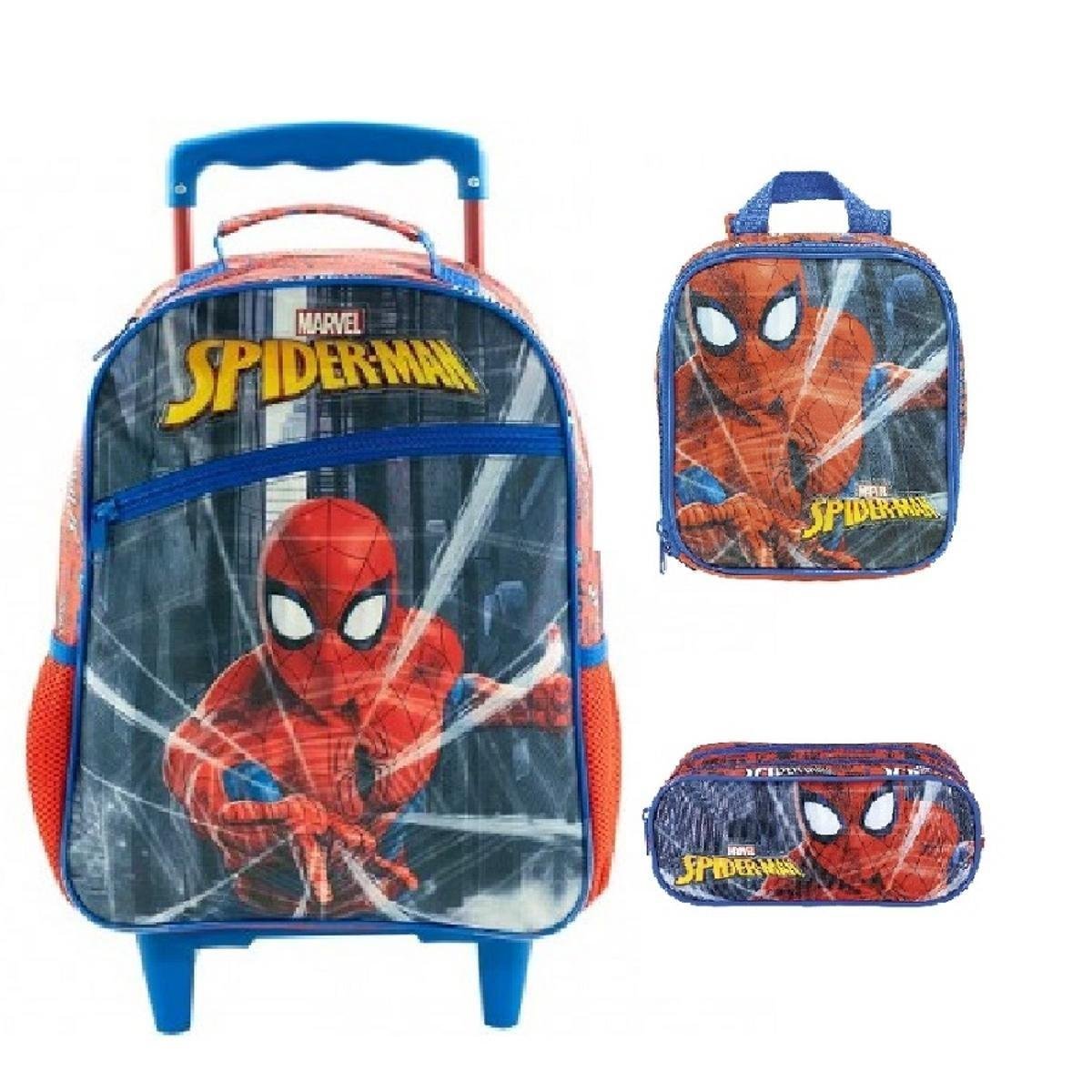 Kit Mochila Xeryus Homem Aranha Protetor de Rodinhas com Lancheira e Estojo - Azul Claro+Preto Menor preço em Kit Mochila Xeryus Homem Aranha Protetor de Rodinhas com Lancheira e Estojo - Azul Claro+Preto