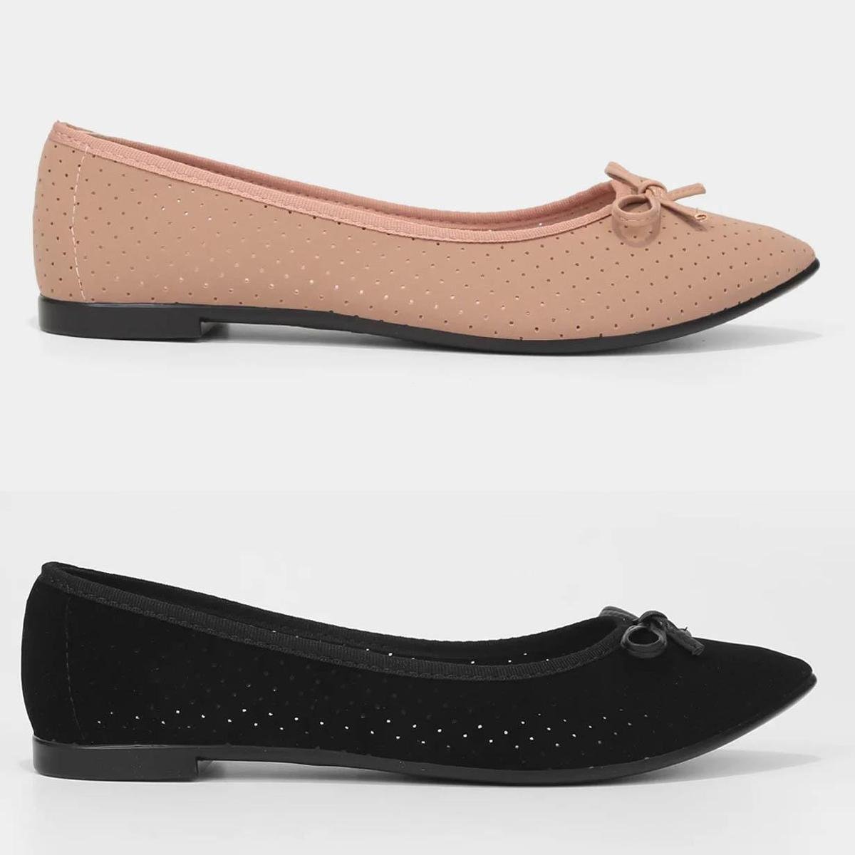 Kit Moleca 2 Sapatilhas Microperfuros Camurça Nude e Preto Menor preço em Kit Moleca 2 Sapatilhas Microperfuros Camurça Nude e Preto