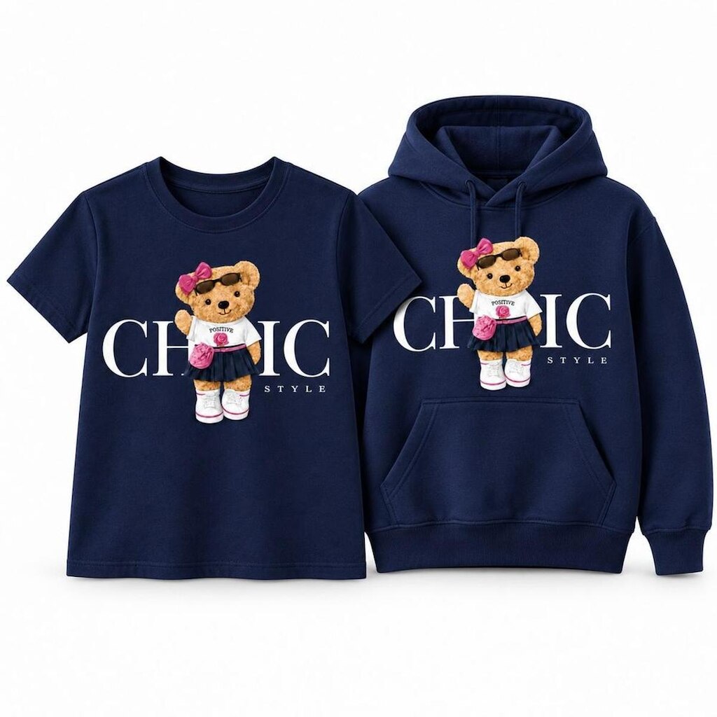 Kit Moletom Canguru e Camiseta Infantil Menina Estampa Ursinho Algodão Otima Qualidade Escola