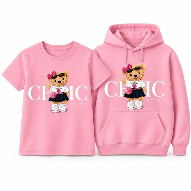 Kit Moletom Canguru e Camiseta Infantil Menina Estampa Ursinho Algodão Otima Qualidade Escola