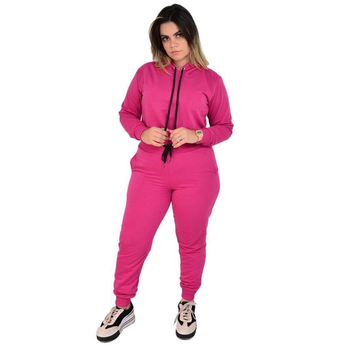 Kit Moletom Cropped + Calça Comfy Feminina - Pink Menor preço em Kit Moletom Cropped + Calça Comfy Feminina - Pink